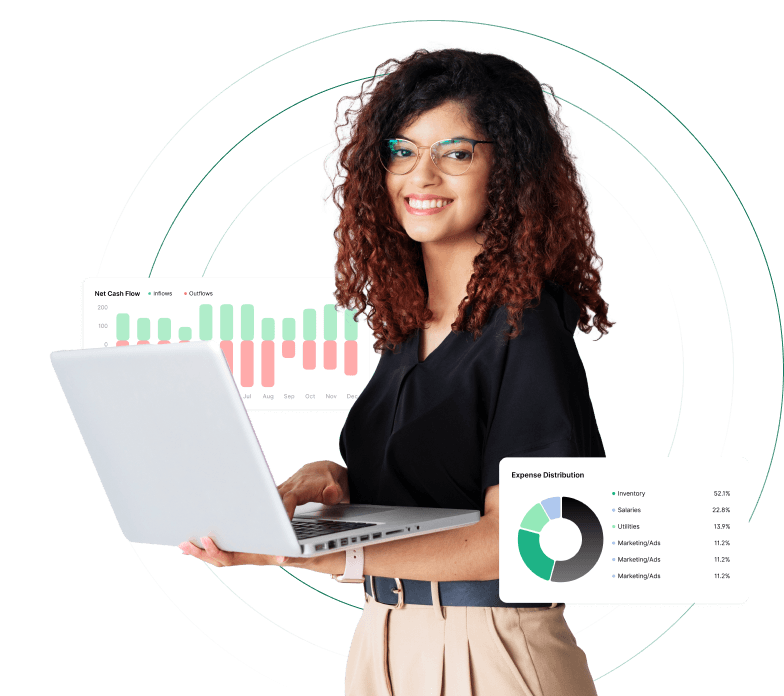 Business analytics dashboard with charts